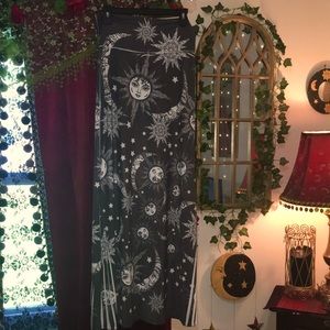 90s Whimsigoth Celestial sun moon star maxi skirt sz M/L stretchy witchy goth